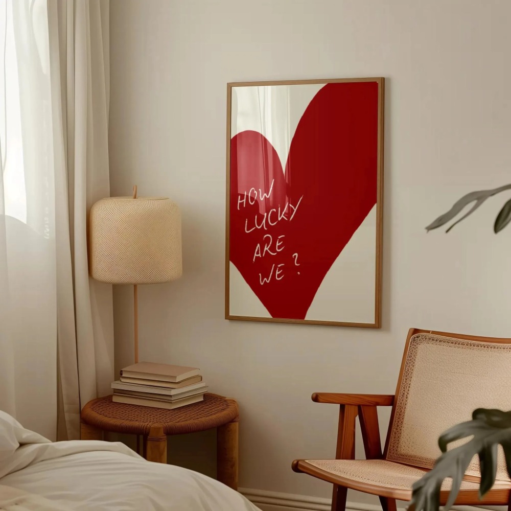 Home Improvement Furniture - Lucky Are We สีชมพูสีแดงลาย Wall Art